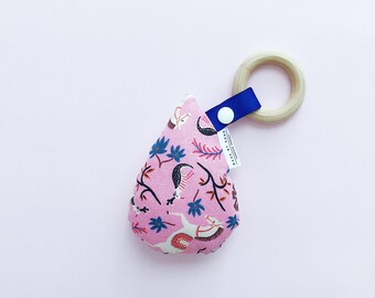 Pink Horse Rattle Teether Toy - Baby Girl Toy - Pacifier Clip Toy - Baby Toy - Soft Baby Toy - Rocking Horse Print