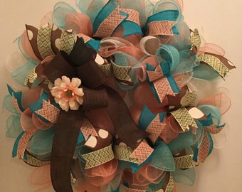 On Sale.. deco mesh wreath front door Wreath door hanger housewarming gift
