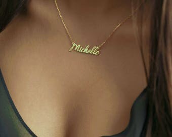 Name Necklace, English cursive font name necklace, handwrite name necklace 14K rose gold plated 925 silver name necklace