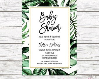 Tropical Baby Shower Invitation, Tropical Invitation, Palm Tree Leaf Baby Shower Invite, Gender Neutral Baby Shower, Printable Invitation