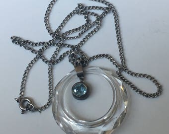 Vintage crystal pendant, silver necklace, topaz sterling silver pendant 925, sterling silver necklace