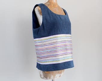 Vintage Mexican Huipil Indigo Cotton Huipil Ribbon Huipil