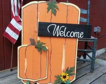 Pumpkin Welcome Sign - Pumpkin Sign - Wood Pumpkins - Fall Signs - Fall Decor - Pumpkin Decor - Porch Sign - Pumpkin - Pumpkin Welcome Sign