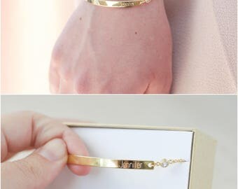 Bridesmaid Gift - Bridesmaid Jewelry - Bridesmaid Bracelet (Gold Bar Bracelet with CZ) - Personalized Name Gift