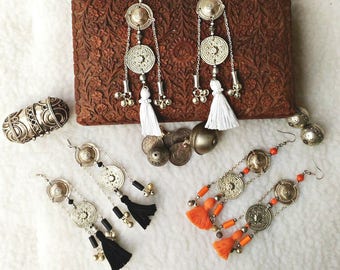 KADIJHA Nomad ethnic Tribal ATS Belly Dance Vintage boho Orange earrings, white, black ∴ ∴ ∴ EMAJARA ∴∴ ∴