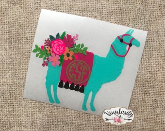 Llama Monogram Decal | Floral Llama Monogram Decal | Alpaca Decal | Yeti Decal | Car Decal | Laptop Decal | Monogram Decal | Floral Decal