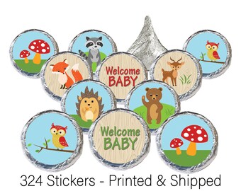 Woodland Baby Shower Hershey® Kisses Stickers, Forest Animals Party Favor, Woodland Creatures Baby Shower Favors - 324 Printed Stickers