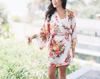 Silk Bridesmaid Robes -Robes for Bridesmaids- Floral Bridesmaids Robes -Satin Bridesmaids Robes - Kimono Bridesmaids Robes - Bridesmaid Gift