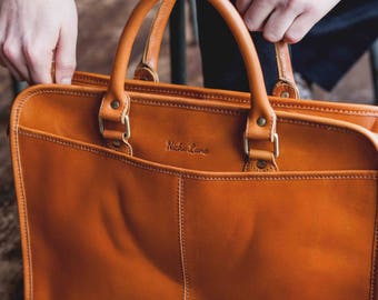 Leather briefcase satchel 14 inch laptop satchel Messenger Bag for men and women - Niche Lane Loxley