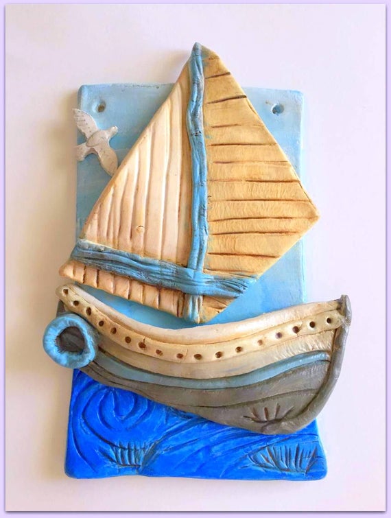 Boat Clay Blue Boat Clay Art Ready to Sail