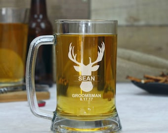 Set of 4, Groomsmen Beer Glasses, Personalized Beer Mugs, Gift for Groomsmen, Beer Glasses, Custom Beer Glass, Best Man Mug