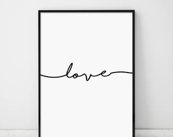 Love, Love Print, Love Poster, Love Script, Handwritten Print, Modern Typography, Minimalist, Scandinavian Wall Art, Affiche Scandinave