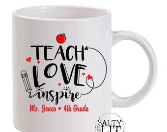 teach love inspire,teacher mug,teacher appreciation,teacher gift,gift for teacher,personalized teacher mug,teacher custom mug,mugs