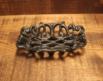 Cast Iron Ornate Floral Soap Dish / Business Card holder Black.