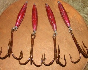 4 Vintage Lead Weighted Treble Hook, Musky Lure