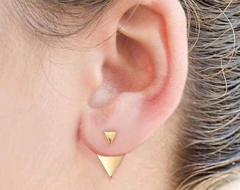 Gold Triangle Ear Jacket Earrings Minimalist Punk Silver Ear Jackets Triangles Front Backs Crawler Spikes Drop Geometric