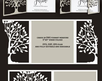 2 Tree Lace Card Templates Digital Cut SVG DXF Files Wedding Invitation Stationery Laser Cuttable Download Silhouette Cricut JB-861