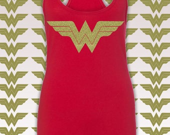 Wonder Woman Shirt. Wonder Woman Tank Top. Running Tank Top. Wonder Woman Marathon Gold Shimmer WW Logo. Costume. Workout Tank Top. S - 2XL.