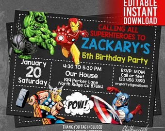 Avengers Invitation Instant Download, Avengers Invitations, Superhero Invitations, Avengers Birthday Invitation, Avengers Thank You Tag Free