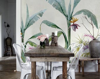 Removable wallpaper - Jungle Exotique Wallpaper - Floral Wallpaper - Tropical Wallpaper- Wall Covering Wallpaper - Wallpaper - Wall Mural