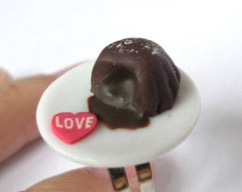 Ring on plate porcelain Fimo Chocolate Fudge