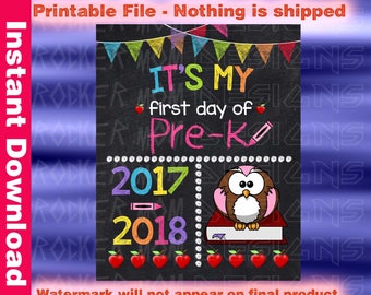 Pre-K sign, First Day Of School Sign, DIY Printable Back To School Sign, Pre-K Chalkboard Sign, Back To School Chalkboard, Pre-k Poster Girl