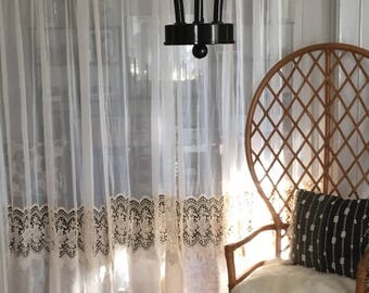 Antique / Vintage Embroidered Crochet / Lace Inset Sheer Curtains - 1 Curtain Panel or a set - 6 Panels Available
