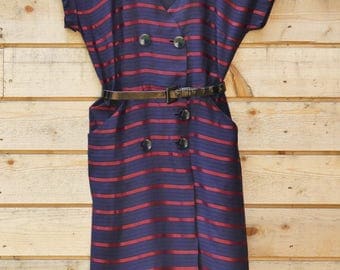 vintage 1950s dress in alternating satin and matt stripes