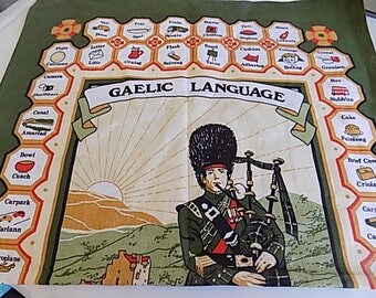 Vintage Gaelic Language Linen Tea Towel