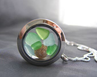 Porthole sea glass locket / sea glass necklace / sea glass jewelry / seaglass locket / beach glass locket / sea glass memory locket