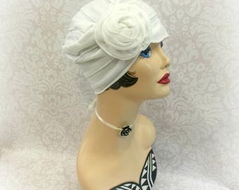Soft Chemo Hat - Jersey Chemo Cloche - Chemo Head Cover - Hats For Hair Loss - Cream Jersey Cloche Hat - Handmade Chemo Hat - Handmade USA