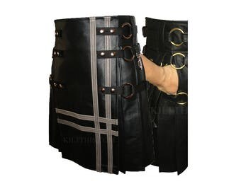Double Cross Black Leather Sleeves Handmade Adjustable Custom