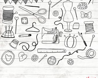Sewing Clipart - Hand Drawn Sewing Room Clipart - Vector Sewing Art - Digital Paper - Craft Clip Art - Sewing - 66
