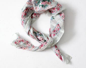 vintage silk scarf, floral hair scarf, silk headscarf
