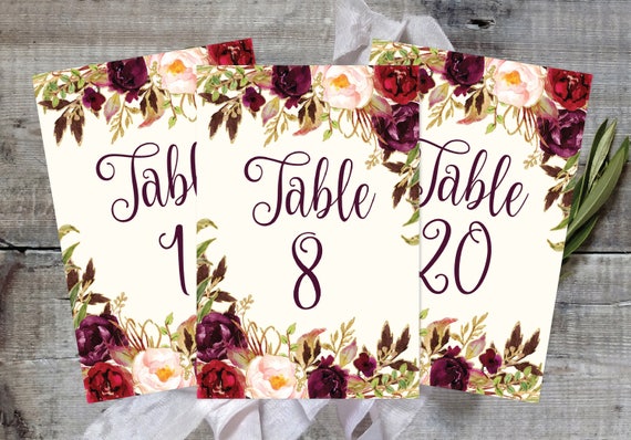 numbers 5 printable Table Fall Floral 30 Printable 1 Template Numbers / Editable