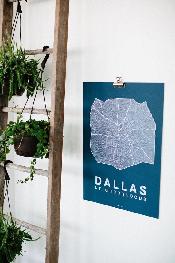 DALLAS Map. Screen Print Poster. Neighborhood Map. Modern Home