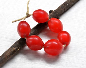 African Trade Bead , Ethiopian Beads, Oval Beads,glass Beads,African, Jewelry Supplies ,red, bohemian beads, Trade Beads