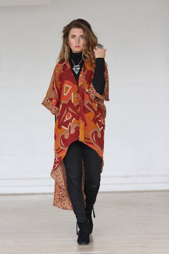 AZTEC PAISLEY KIMONO -Silk Cardigan- Cover Up- Bohemian Kimono- Christmas- Party Outfit- Kaftan- Waterfall kimono- Bespoke- 100% silk