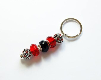 Red Black Keychain, Keychain for Women, Glass Keychain, European Beads, Stocking Stuffer, red black, gift under 10, bling keychain (7999)