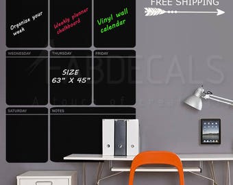 Large Chalkboard Calendar, Vinyl Wall Decal, Weekly Planner, Blackboard Decal, Chalkboard Sticker, Blackboard Calendar, Free Shipping 419P