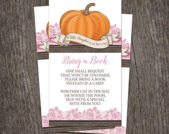 Pumpkin Bring a Book Cards - Little Pumpkin Rustic Wood Orange Pink and Brown for Autumn - Printed Cards
