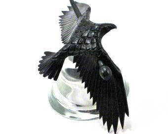 Leather Raven Barrette, SMALL Handmade Raven Stick Barrette, Black Crow Hair Decor - MADE To ORDER