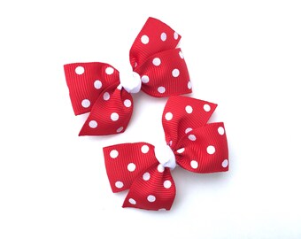 Adorable red polka dot pigtail bows, red polka dot bows, toddler bows, pigtail bows, baby bows, girls hair bows, red hair bows