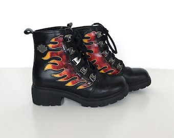 biker boots with flames