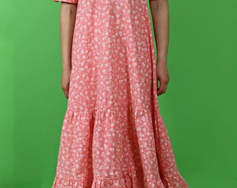 vintage 1970s laura ashley dress | little women | prairie esque cotton maxi dress | made in wales | coral bohemian dress