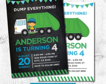 Garbage Truck Birthday, Trash Truck Invitation, Garbage Invitation, Recycle Birthday party, Garbage truck invite, DIGITAL, 2 Options
