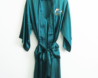Perrier Jouet Green Silk Robe Nightgown Set Large - Champagne Womens Silk Set