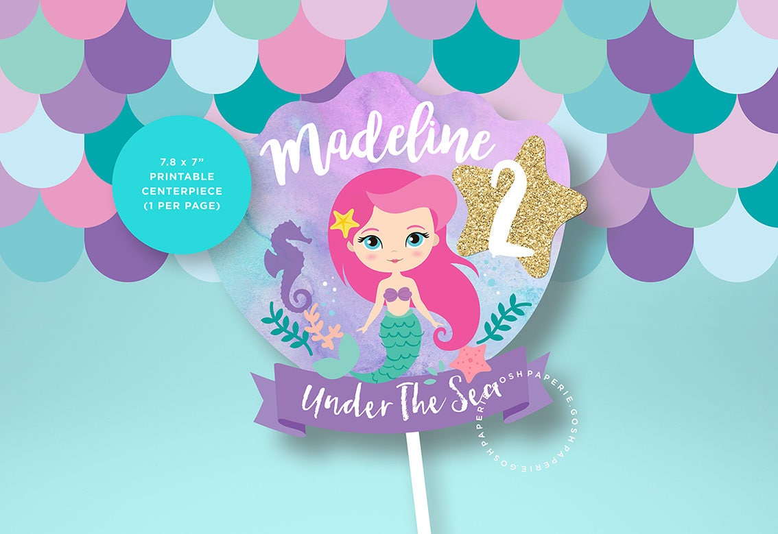 Mermaid Centerpiece Mermaid Cake Topper Mermaid Printables 