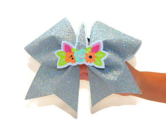 3D Center Glitter Unicorn Cheer Bow