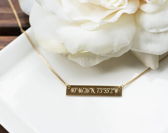 Custom Coordinates Necklace | Latitude Longitude Necklace | Bar Necklace | Custom Name necklace | Monogram | Greek Letters | Bridesmaid Gift